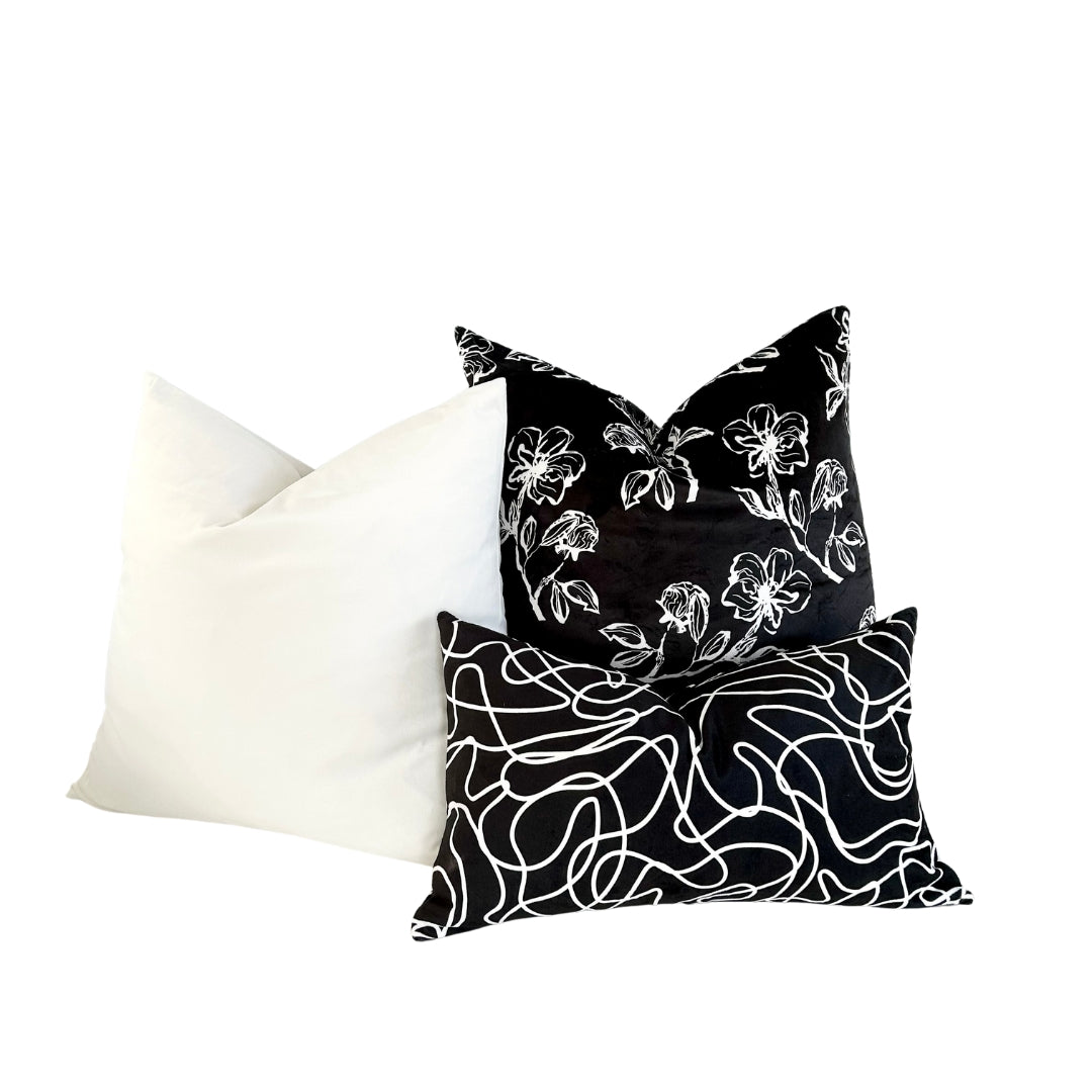 Floral Black Throw Pillow 20"