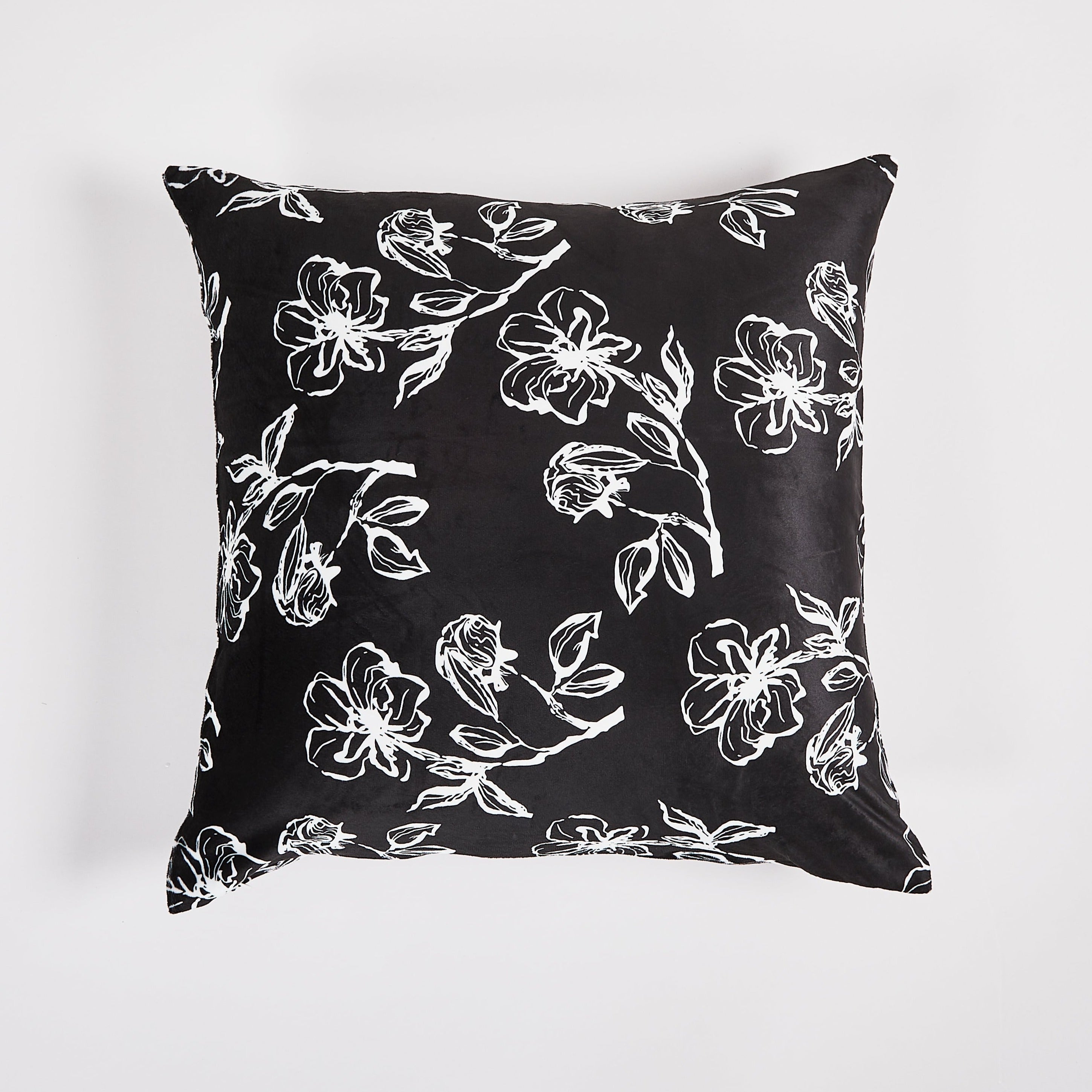 Floral Black Throw Pillow 20"