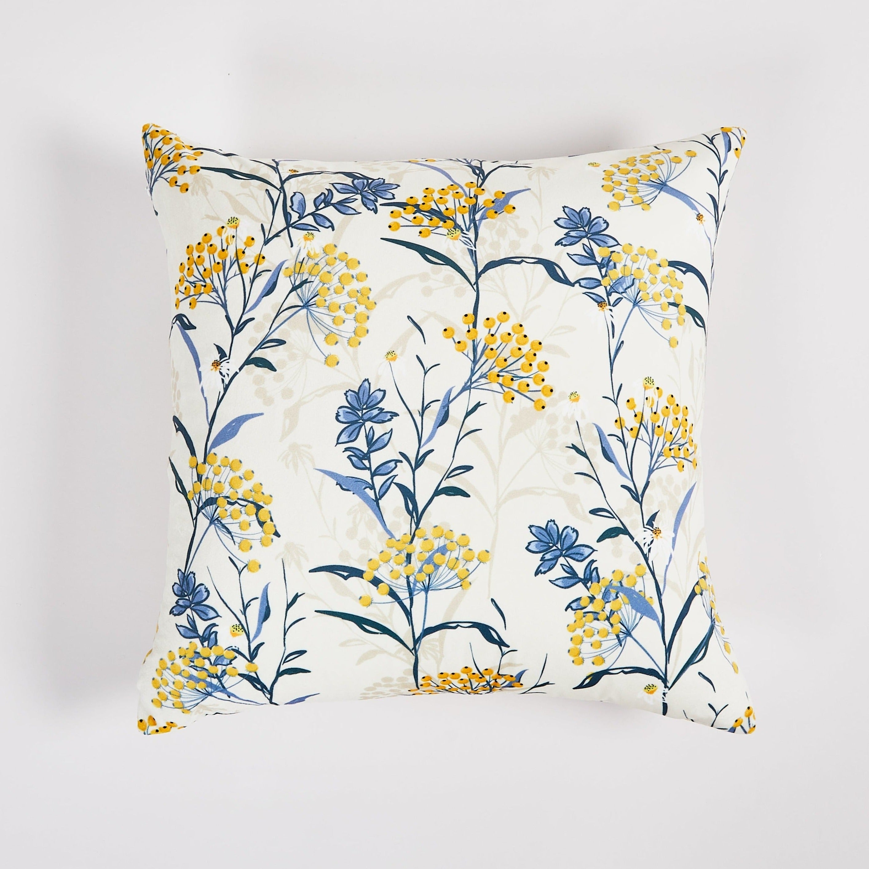 Floral Yellow Navy Throw Pillow 20&quot;