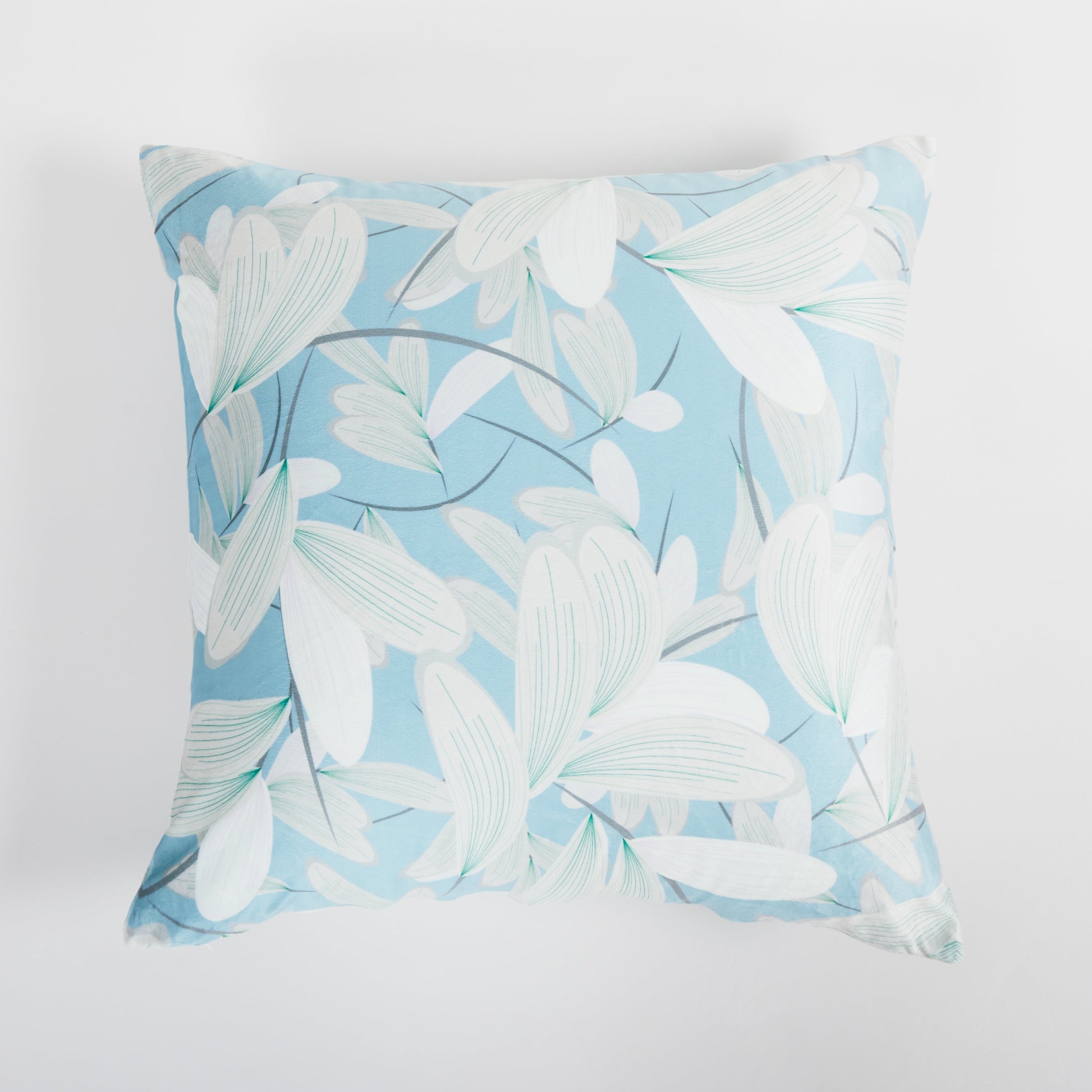 Floral Blue Gray Throw Pillow 22"