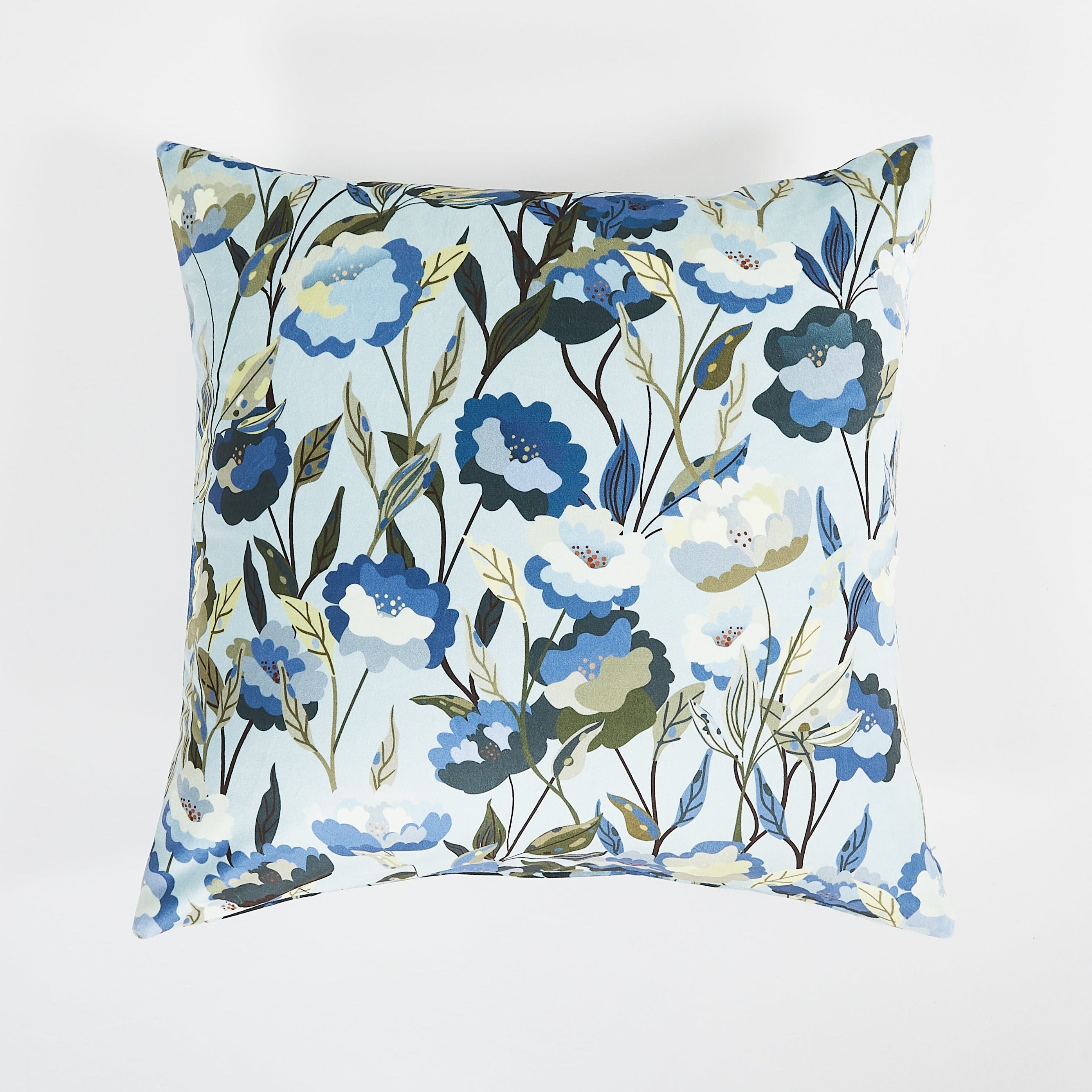 Floral Blue Brown Throw Pillow 22&quot;