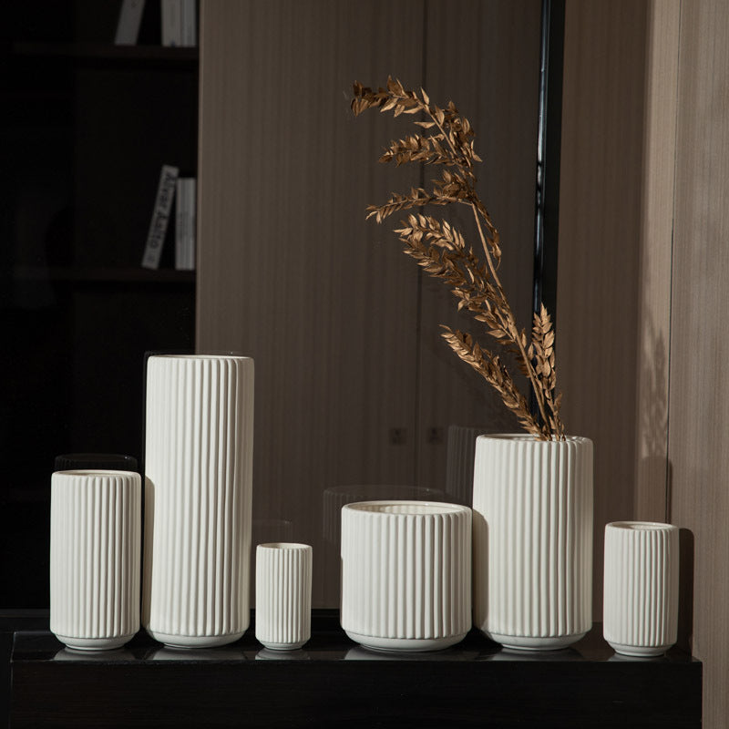 White Ribbed Vase