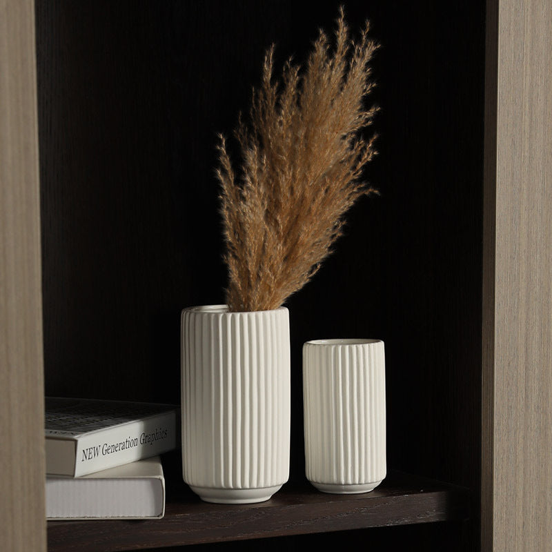 White Ribbed Vase