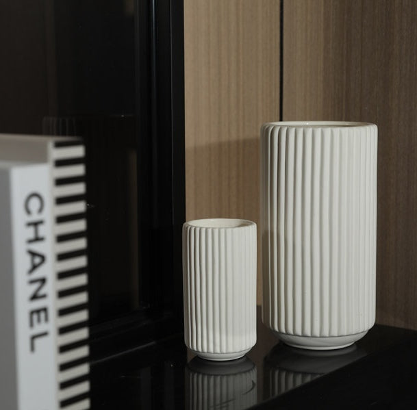 White Ribbed Vase