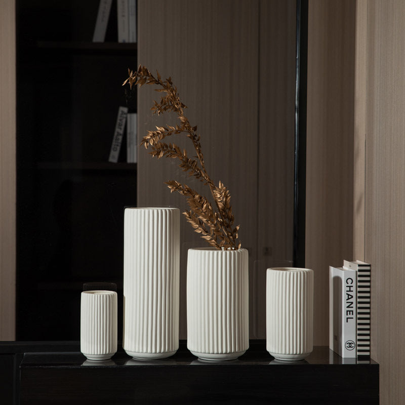 White Ribbed Vase